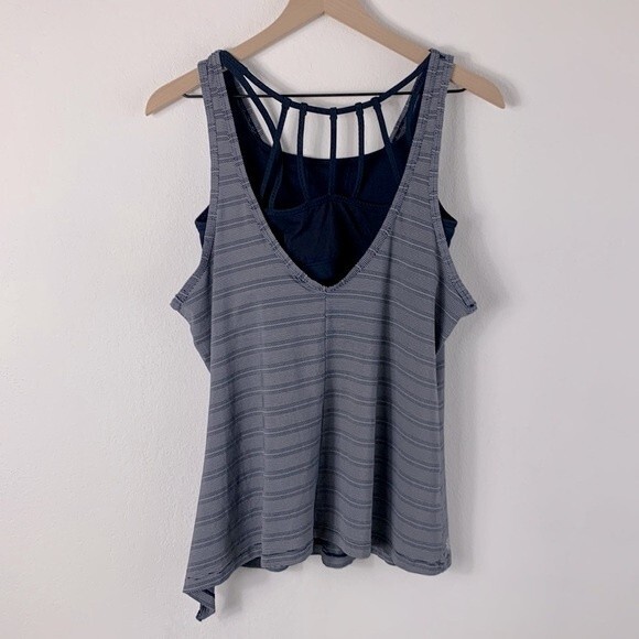 Athleta Max Out Navy Striped Side Tie Tank Top Removable Strappy Sports Bra Sz M - Picture 6 of 12